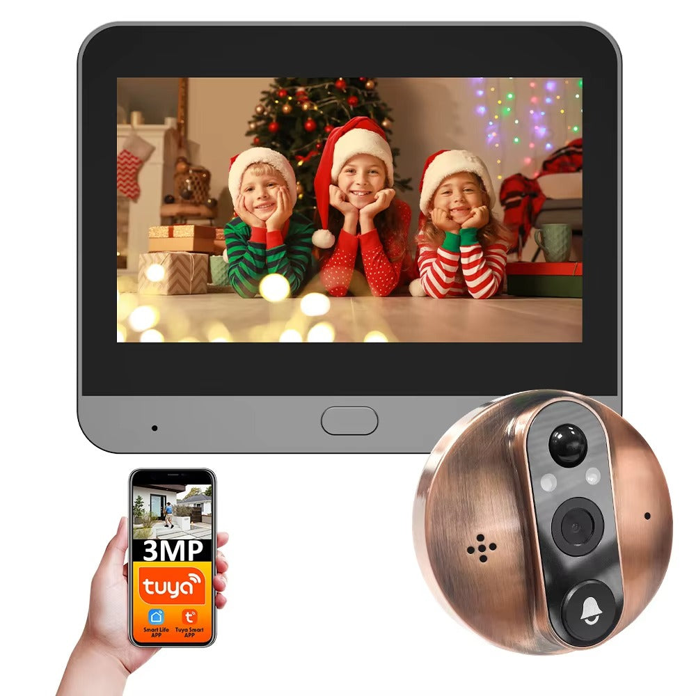 High Quality Smart Door Viewer for iPhone, 3MP WiFi Peephole Camera, Battery-Powered PIR Motion Sensor with 140° Wide Angle 