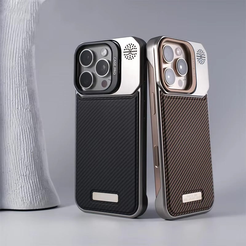 Luxury Apple iPhone Case, MagSafe Compatible, Camera Lens & Screen Protection, Ultra Thin, Shockproof, Magnetic Full All Around Cover – Frameless Carbon Fiber Pattern Slim Case with Lens Holder & Wireless Charging Support