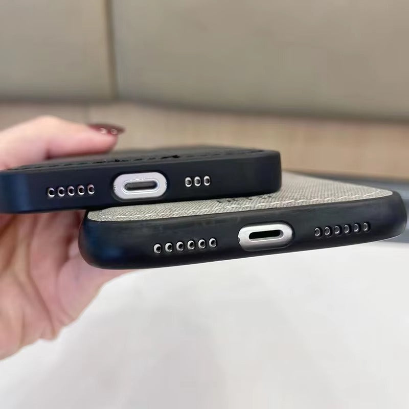 Luxury Textured Canvas iPhone Case with MagSafe Support, Shock-Absorbing Bumper Frame, Leather Feel Grip, Drop Protection