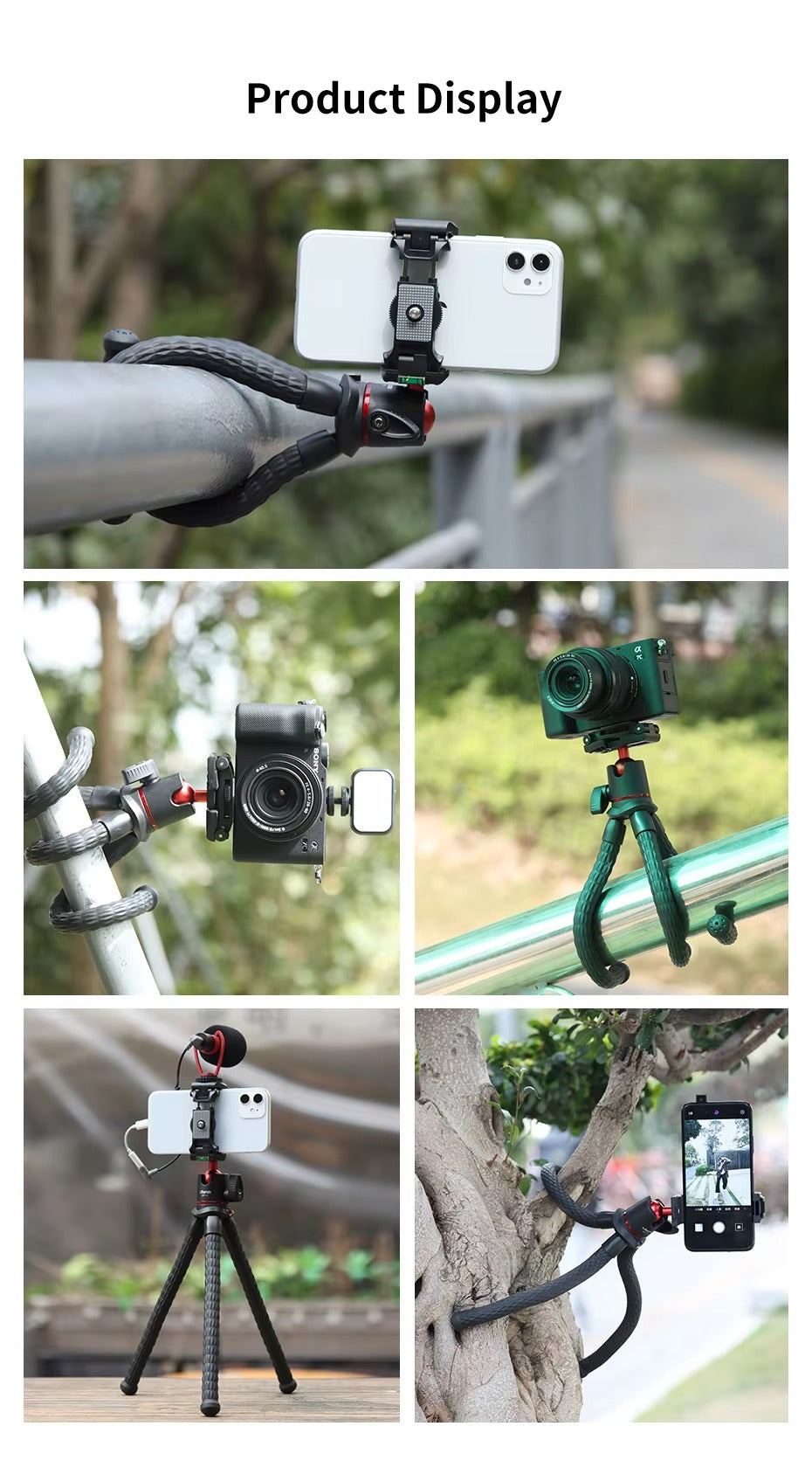 Robust, Flexible Octopus Tripod with Ball Head – Extendable 1/4'' Screw, Cold Shoe, Phone Clip for Camera, and Apple iPhone