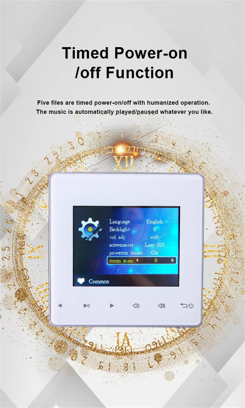 Premium Bluetooth Wall Amplifier for iPhone, 2.8" HD Touchscreen Music Control Panel, Smart Home Stereo System with FM, AUX,  