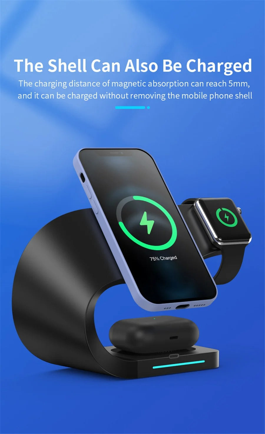 Premium 4 in 1 Magnetic Wireless Charging Station – 15W Fast Charger Dock with LED Indicator for Phones, Apple Watch, AirPods and USB Devices