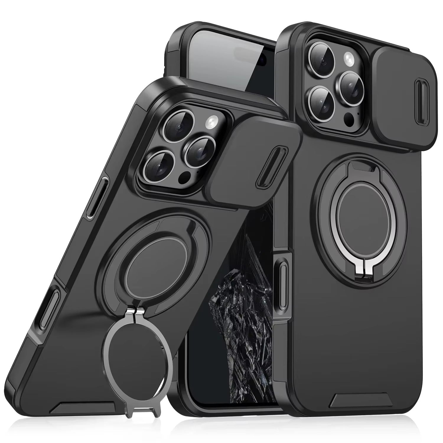 Robust Apple iPhone Case, MagSafe Compatible, Camera Lens and Screen Protection, Ultra Thin, Shockproof, Magnetic, Full All Around Protection, Slide Ring Armor Cover