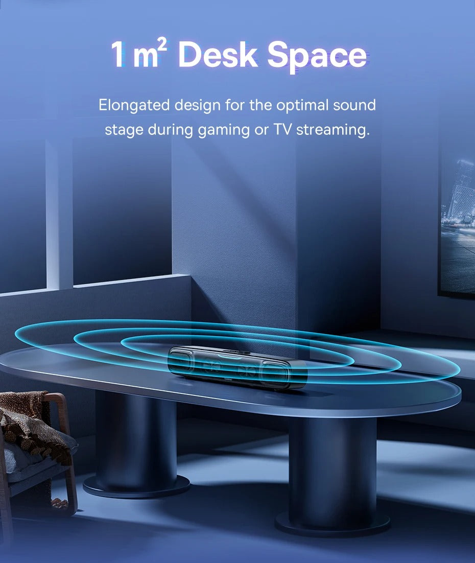 Premium Mini Bluetooth Soundbar for iPhone & Mac – Desk Speaker with 3D Surround Audio, Triple-Mode Playback, Subwoofer 