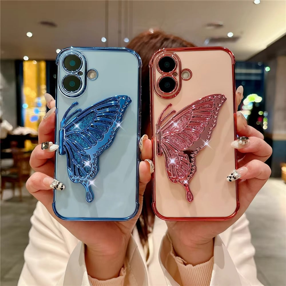 Luxury Apple iPhone Case, MagSafe Compatible, Camera Lens and Screen Protection, Ultra Thin, Shockproof, Magnetic, Full All Around Protection, Butterfly Stand Cover