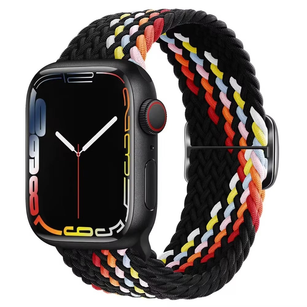 Premium Nylon Braided Solo Loop for Apple Watch – Adjustable Elastic Strap, Breathable Band for 40mm to 46mm Apple 