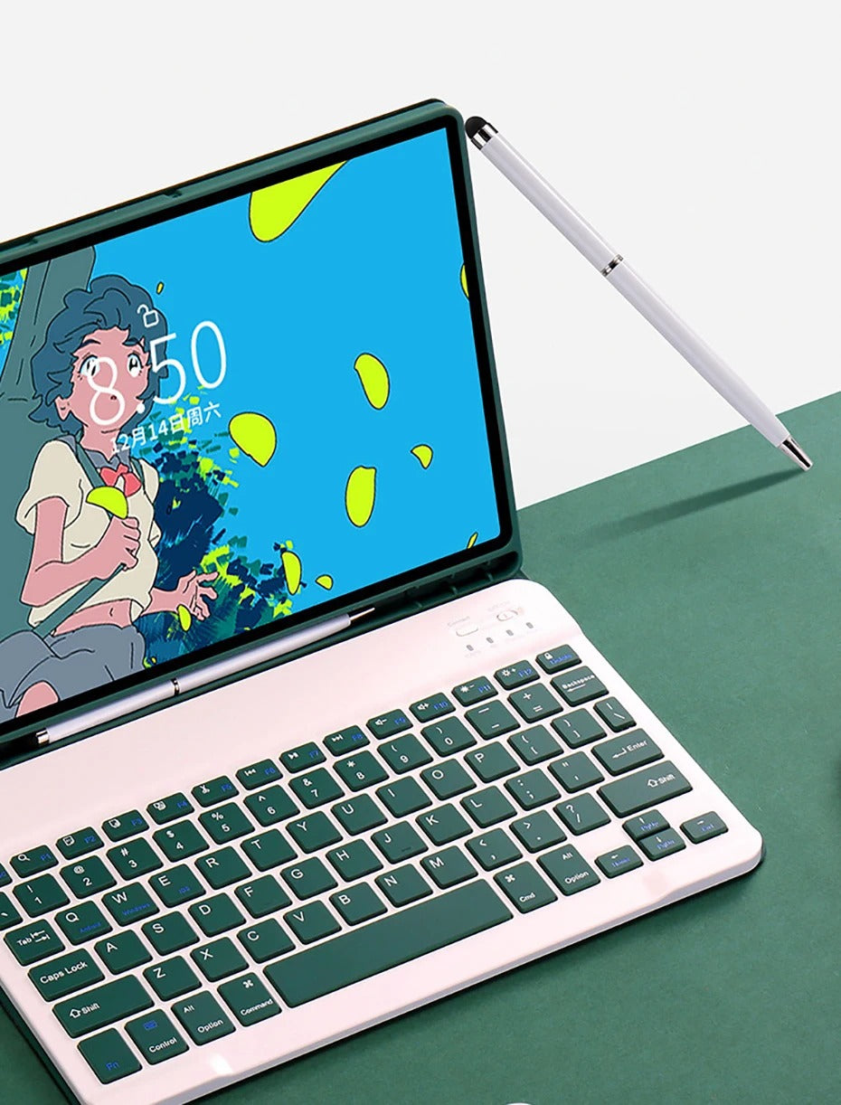 Luxury Wireless Keyboard Case with Free Mouse – Bluetooth Keyboard Cover with Touchpad, Leather Texture, Built-in Battery, for 10–11 inch Tablets, Solid Color Design