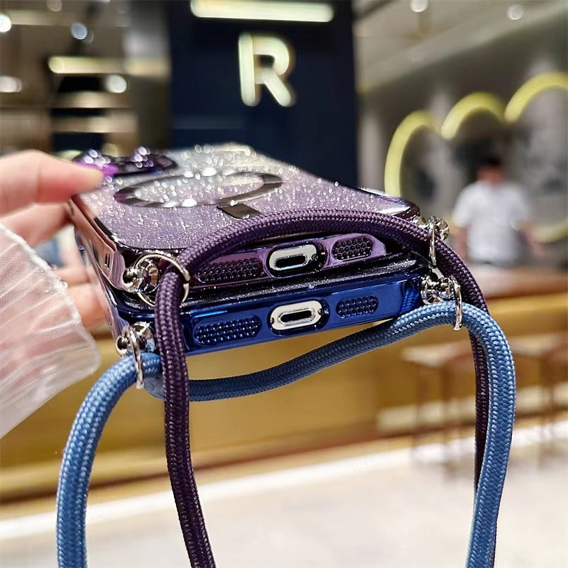 Premium Glitter Crossbody Apple iPhone Case, MagSafe Compatible, Ultra Thin Magnetic Shockproof Full Cover 