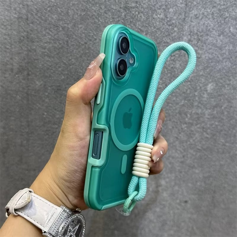 High Quality Apple iPhone Case, MagSafe Compatible, Camera Lens & Screen Protection, Ultra Thin, Shockproof, Magnetic Full All Around Cover – Dual Color Matte Armor Case with Wrist Strap & Magnetic Lanyard