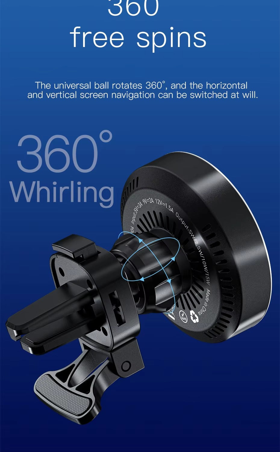 Premium, RGB, Magnetic Car Phone Holder, with 15W Qi Wireless Charging, Dashboard or Vent Mount, Fast Charger Stand for iPhone