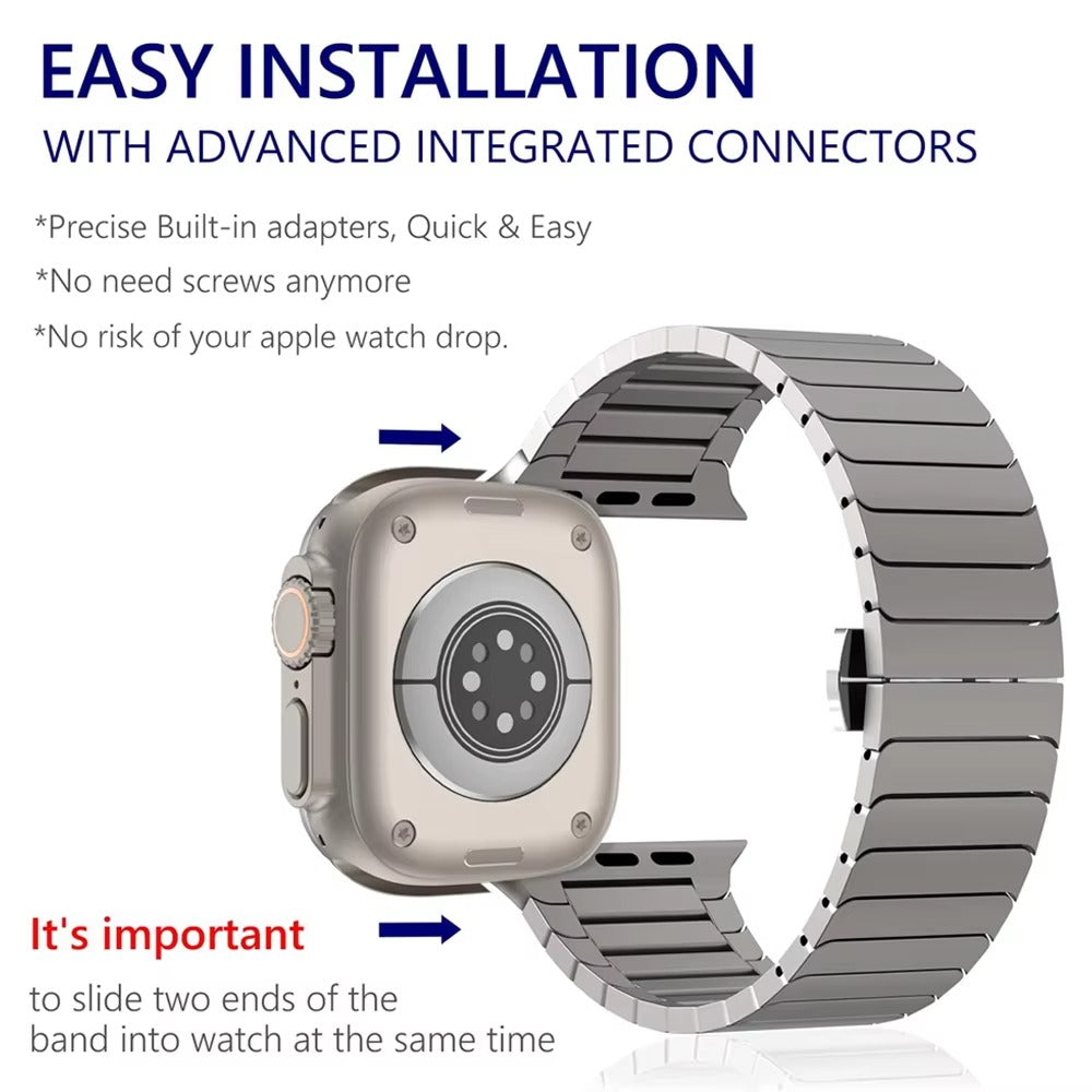 Premium Titanium Stainless Steel Band for Apple Watch Metal Link Bracelet with Secure Clasp, Compatible with 41mm to 49mm 