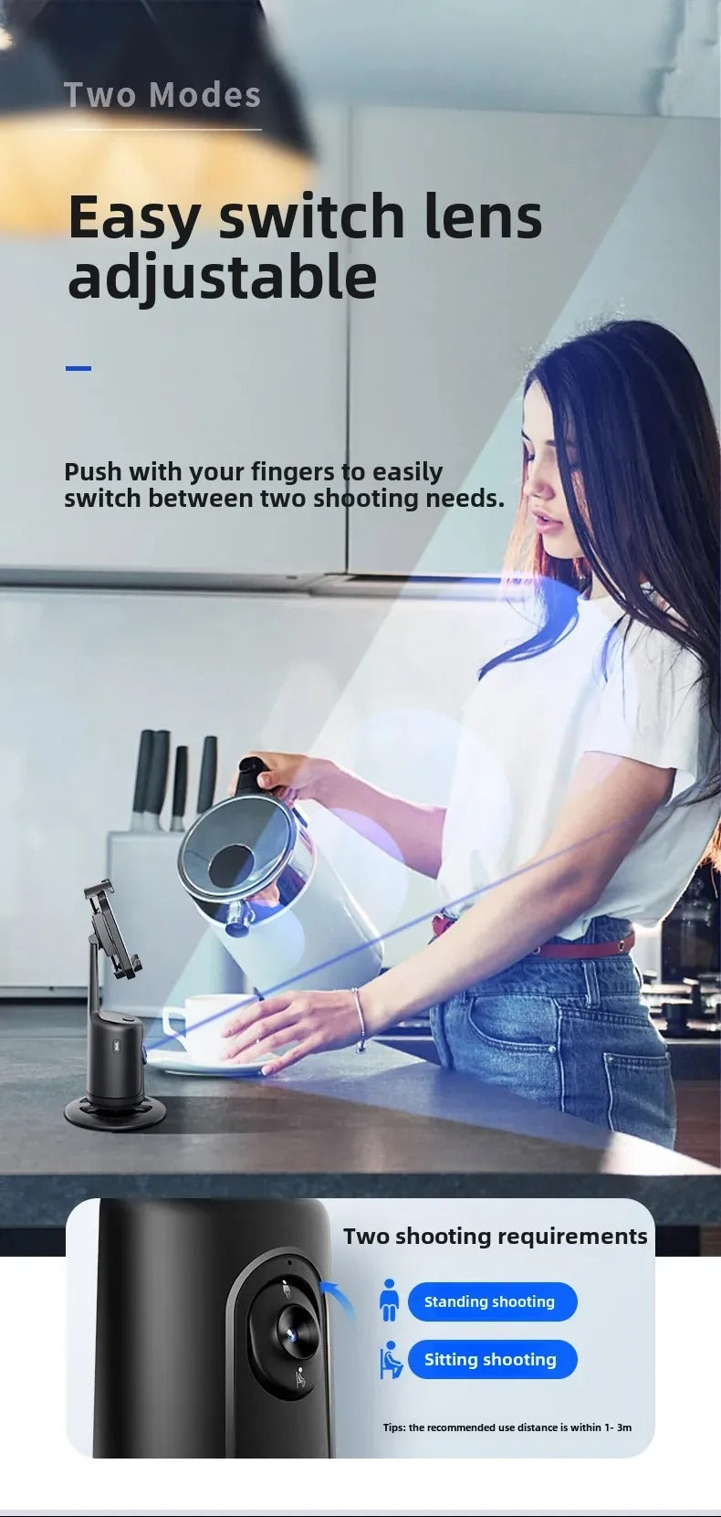 High Quality AI Face Tracking Phone Tripod Stand – 360° Rotation, No App Needed, Auto Follow, Stabilizer, Smart Camera Holder for Vlog & Live