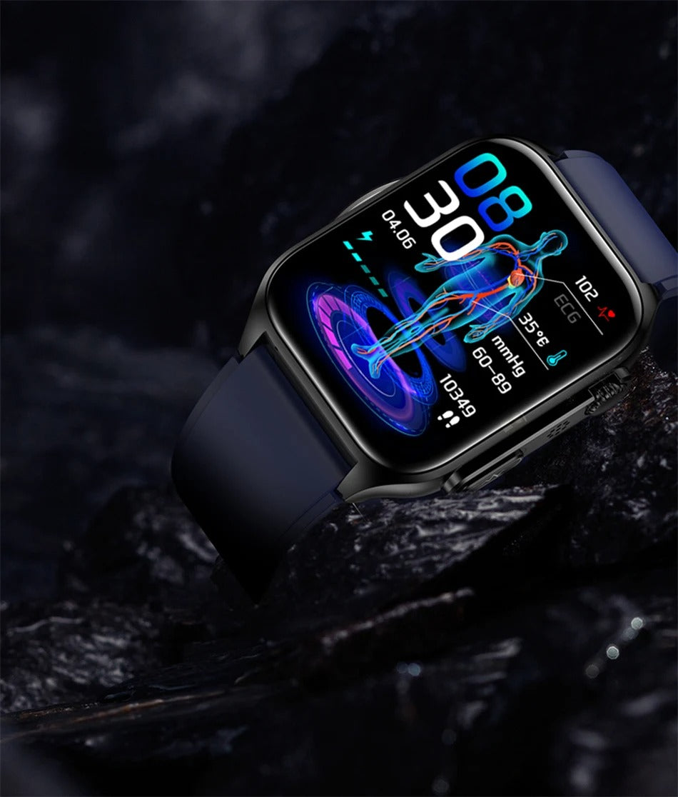 Premium Health Smartwatch for iPhone – Non-Invasive Blood Glucose Monitor with ECG+PPG, AI Voice Assistant, Bluetooth Calling