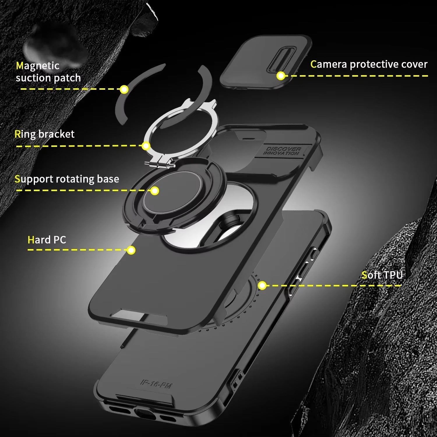 Robust Apple iPhone Case, MagSafe Compatible, Camera Lens and Screen Protection, Ultra Thin, Shockproof, Magnetic, Full All Around Protection, Slide Ring Armor Cover