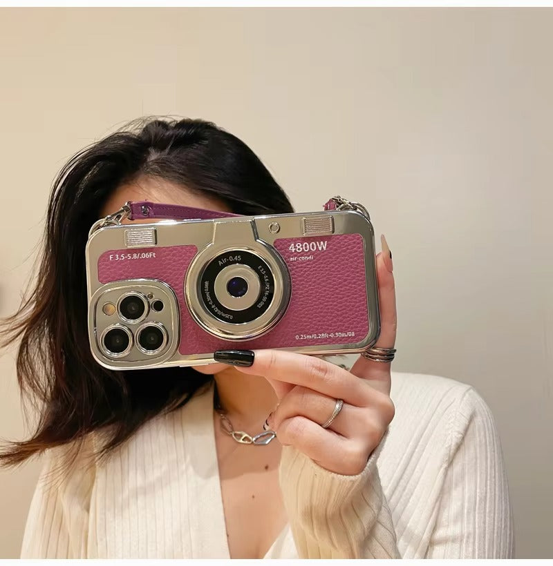 Premium Apple iPhone Case, MagSafe Compatible, Camera Lens & Screen Protection, Ultra Thin, Shockproof, Magnetic Full All Around Cover – Plated Camera Style Case with Lychee Texture & Anti-Fall Leather Rope