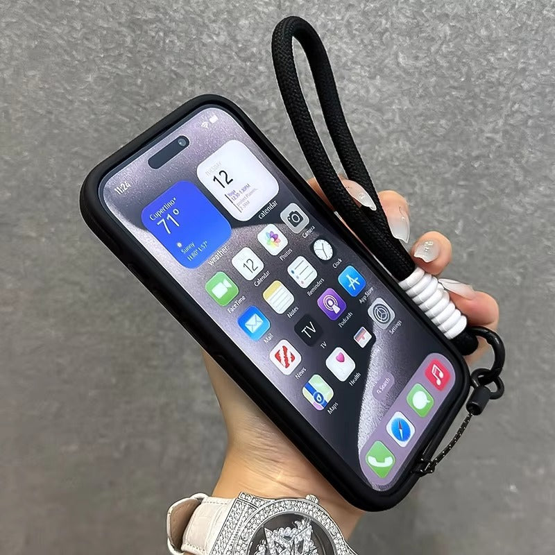 Luxury Apple iPhone Case  Ultra Thin Shockproof Magnetic Full All Around Protection Cover with Matte Stand & Wrist Strap