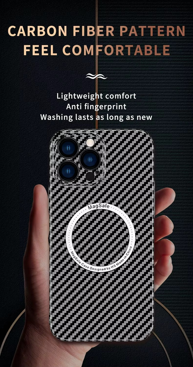 Premium Carbon Fiber Apple iPhone Case, MagSafe Compatible, Ultra Thin Magnetic Screen and Camera Guard, Sleek Matte Finish