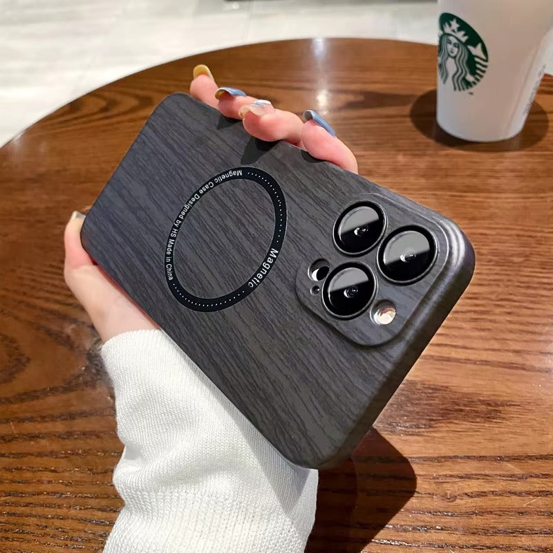 Premium Apple iPhone Case, MagSafe Compatible, Camera Lens and Screen Protection, Ultra Thin, Shockproof, Magnetic, Full All Around Protection, Wood Pattern Plastic Cover