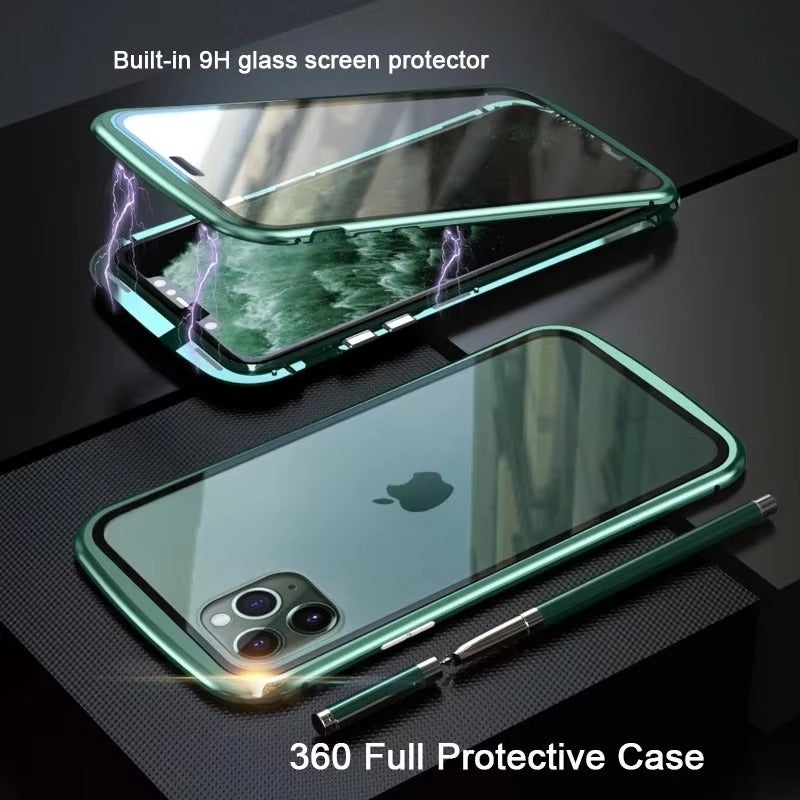 Premium Magnetic Glass Apple iPhone Case, MagSafe Compatible, Ultra Thin Shockproof Full Metal Frame Cover