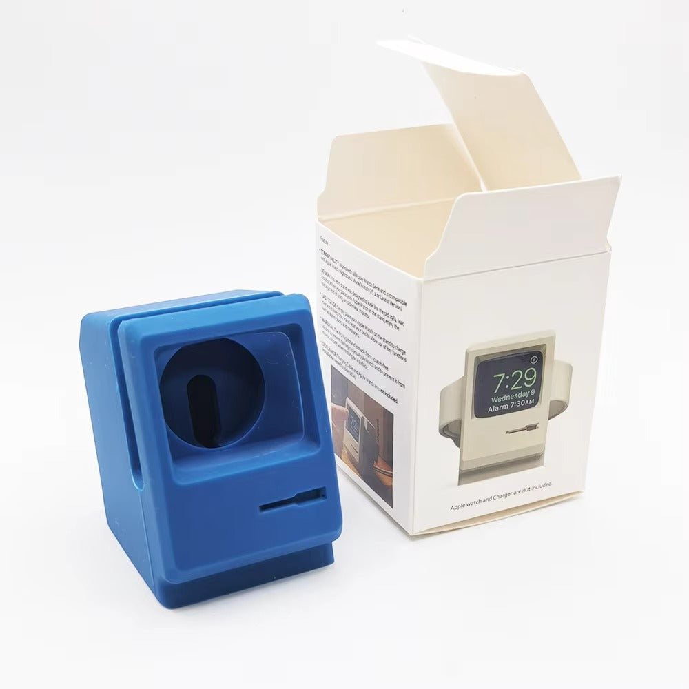 Premium Retro Charging Stand for Smartwatch – Desktop Silicone Dock Holder with Cable Slot, Nightstand Mode Compatible 