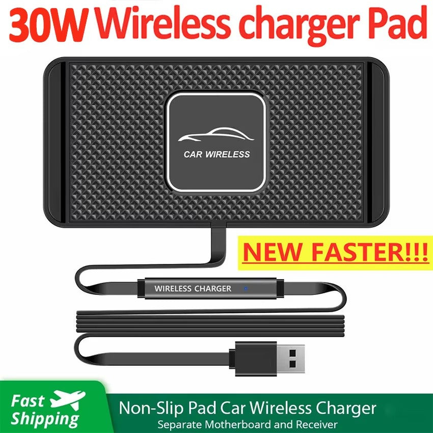 Premium, Wireless Car Charger, with Silicone, Anti-Slip Pad, Fast Charging, Cradle Dock, for iPhone, Smartphones, Car Dashboard