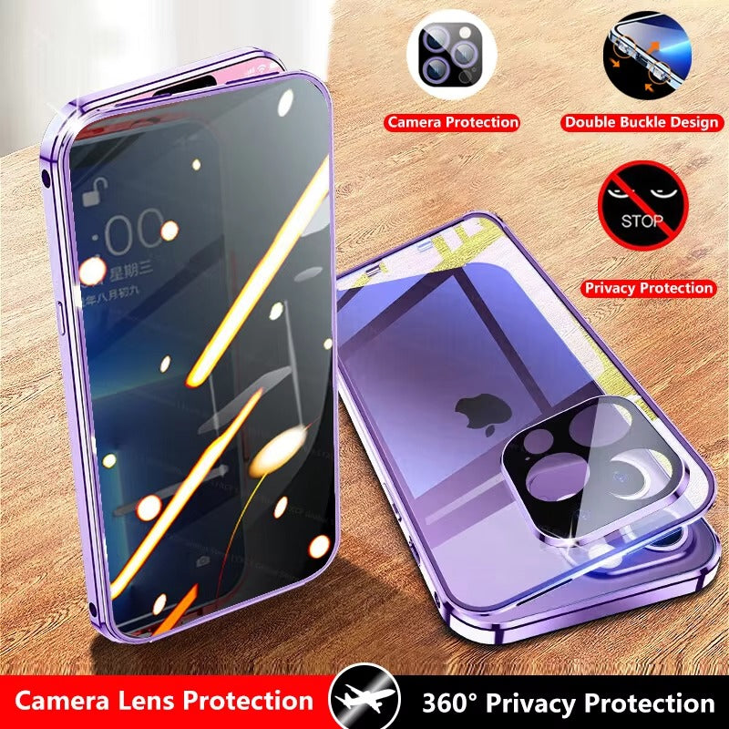 Premium Apple iPhone Case, MagSafe Compatible, Camera Lens & Screen Protection, Ultra Thin, Shockproof, Magnetic Full All Around Cover – Double Glass Anti-Peep Privacy Case with Magnetic Adsorption & Lens Protection