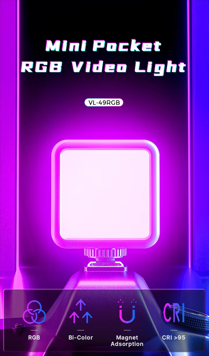 Premium, RGB LED Fill Light – Rechargeable 2000mAh Video Lamp with Cold Shoe, Compact Lighting Kit for Apple iPhone, Camera, 