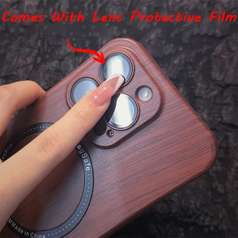 Premium Apple iPhone Case, MagSafe Compatible, Camera Lens Protection, Full All Around Protection, Wood Grain Back Cover