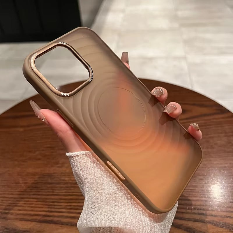 Luxury Apple iPhone Case, MagSafe Compatible, Camera Lens & Screen Protection, Ultra Thin, Shockproof, Magnetic Full All Around Cover – Water Ripple Matte Translucent Case with Metal Lens Bumper & Hard Back