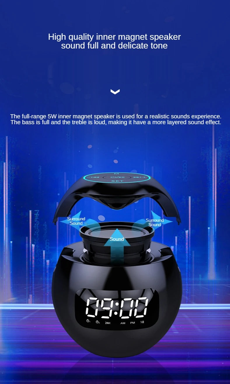 High Quality Bluetooth Alarm Clock Speaker with Colorful LED Light – Mini Portable Wireless Speaker, Dual Alarms, TF Card, FM Radio, 18H Playtime, USB Rechargeable