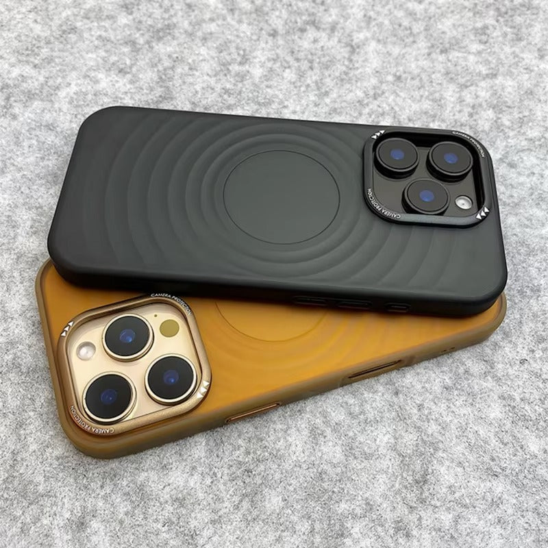 Luxury Apple iPhone Case, MagSafe Compatible, Camera Lens & Screen Protection, Ultra Thin, Shockproof, Magnetic Full All Around Cover – Water Ripple Matte Translucent Case with Metal Lens Bumper & Hard Back