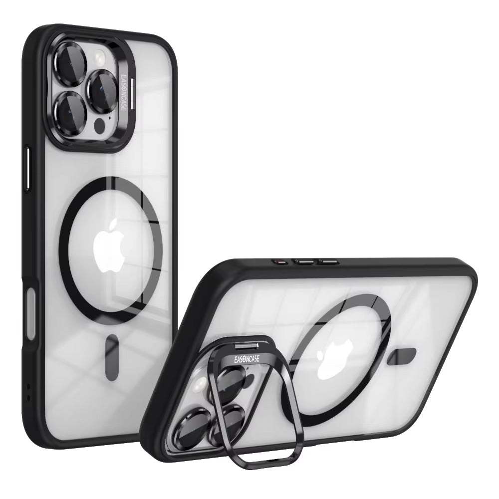 Premium Apple iPhone Case MagSafe Compatible, Camera Lens & Screen Protection, Cover with Transparent Stand & Lens Film
