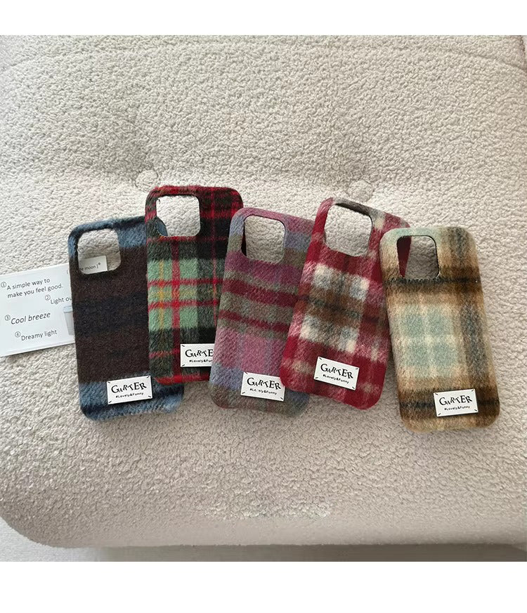 Luxury Apple iPhone Case, MagSafe Compatible, Camera Lens and Screen Protection, Ultra Thin, Shockproof, Magnetic, Full All Around Protection, Fuzzy Plaid Fabric Cover