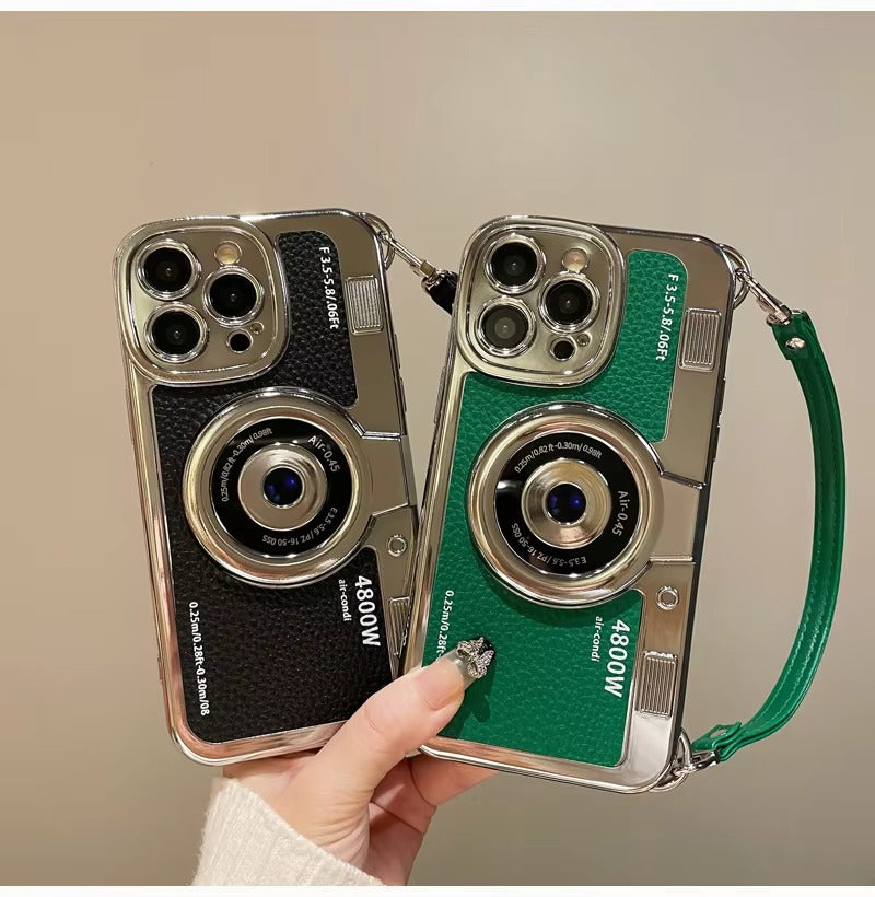 Premium Apple iPhone Case, MagSafe Compatible, Camera Lens & Screen Protection, Ultra Thin, Shockproof, Magnetic Full All Around Cover – Plated Camera Style Case with Lychee Texture & Anti-Fall Leather Rope