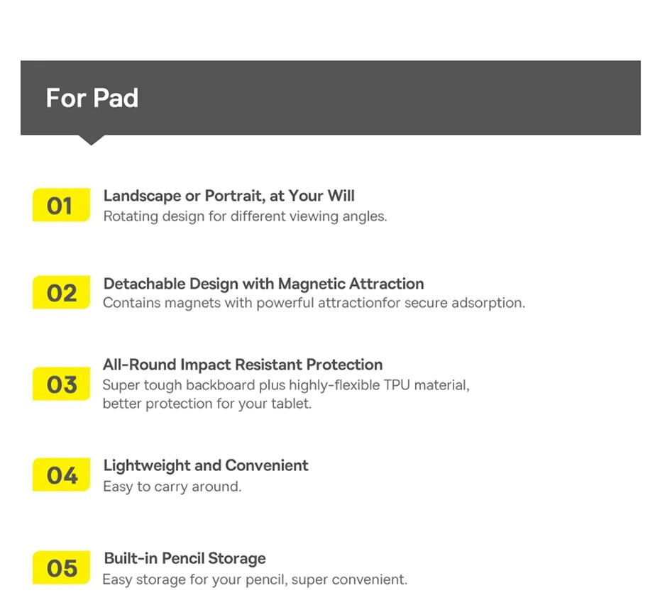 Premium Magnetic iPad Case with Pencil Holder – Slim Smart Cover with Auto SleepCompatible with 10.2", 10.9", 11", 12.9" Tablets