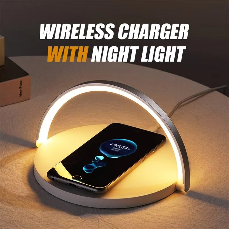 Multifunction 3 in 1 Wireless Charging Station – 10W Fast Charger Pad with LED Desk Lamp, Touch Night Light and Adjustable Stand for iPhone and Samsung