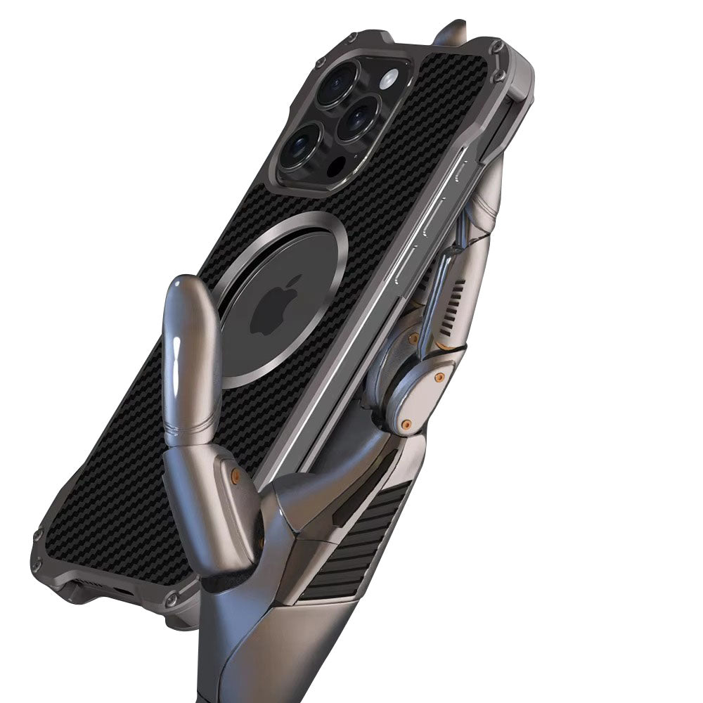 Robust Apple iPhone Case, MagSafe Compatible, Camera Lens & Screen Protection, Ultra Thin, Shockproof, Magnetic Full All Around Cover – Carbon Fiber Aluminum Alloy Case with Built-In Holder Ring & Lightweight Frame