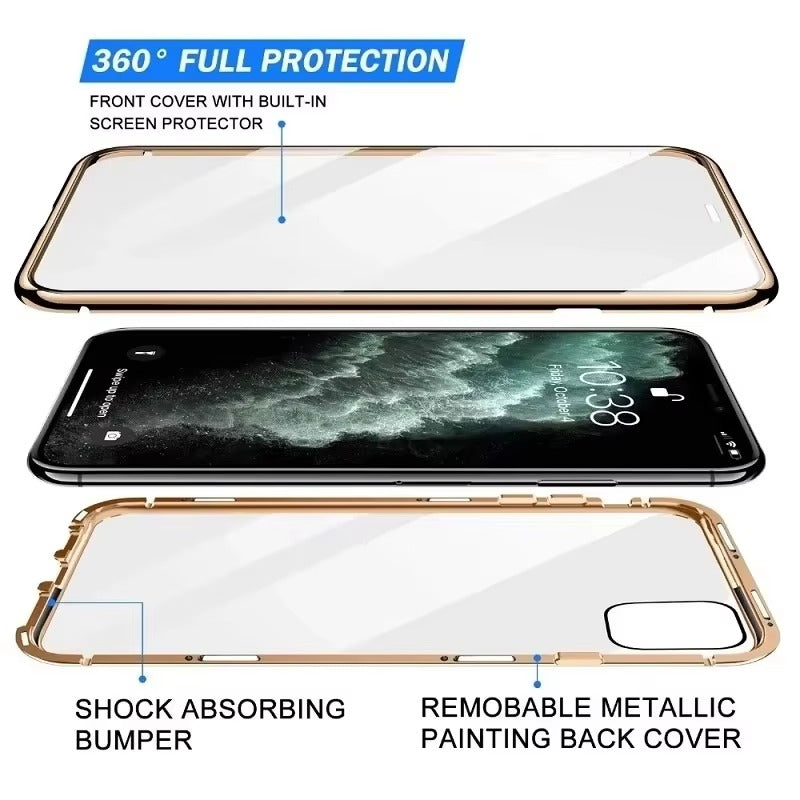 Premium Apple iPhone Case, Ultra Thin Shockproof Magnetic Full All Around Protection Cover with Double Glass Bumper Frame