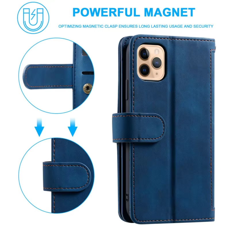 Luxury Leather Apple iPhone Case,Ultra Thin Magnetic Shockproof Full Protection Cover with Flip Wallet Design