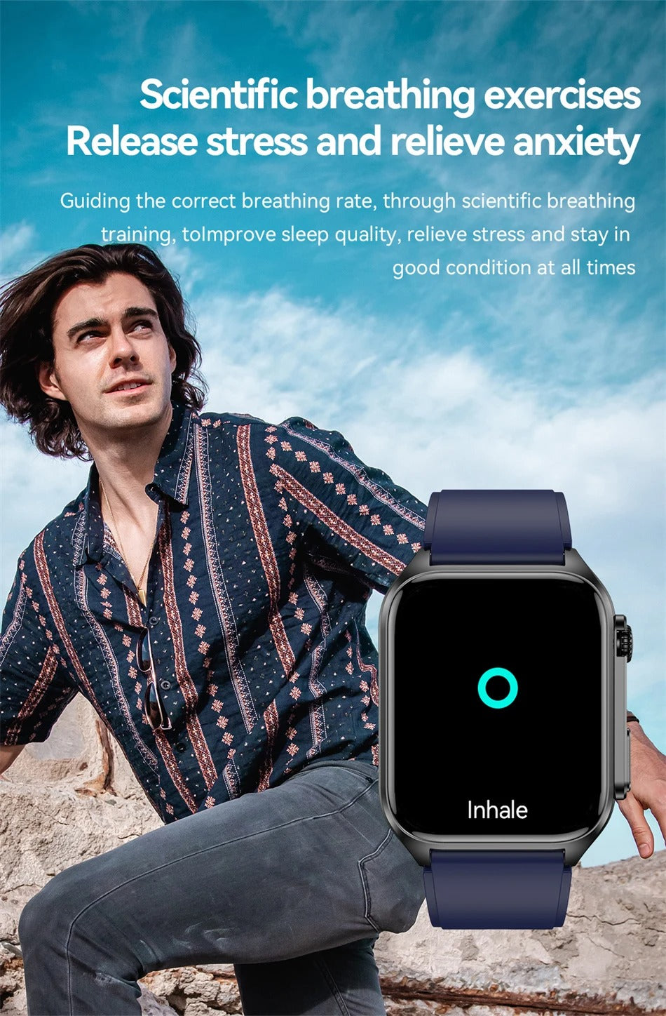 Premium Health Smartwatch for iPhone – Non-Invasive Blood Glucose Monitor with ECG+PPG, AI Voice Assistant, Bluetooth Calling