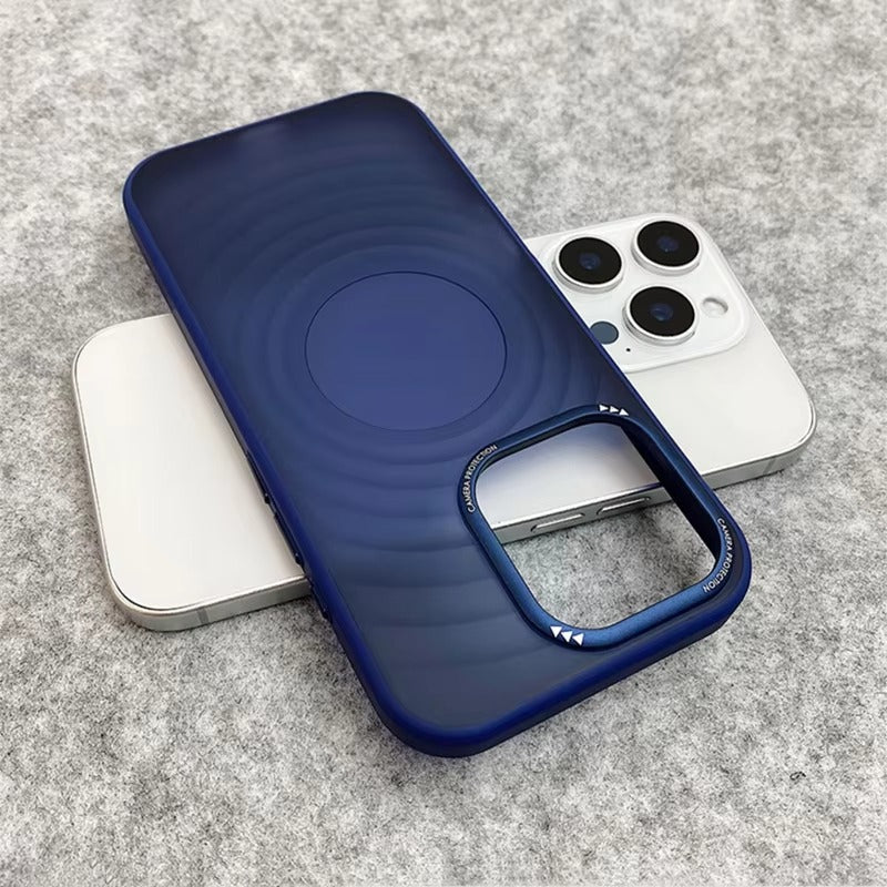 Luxury Apple iPhone Case, MagSafe Compatible, Camera Lens & Screen Protection, Ultra Thin, Shockproof, Magnetic Full All Around Cover – Water Ripple Matte Translucent Case with Metal Lens Bumper & Hard Back