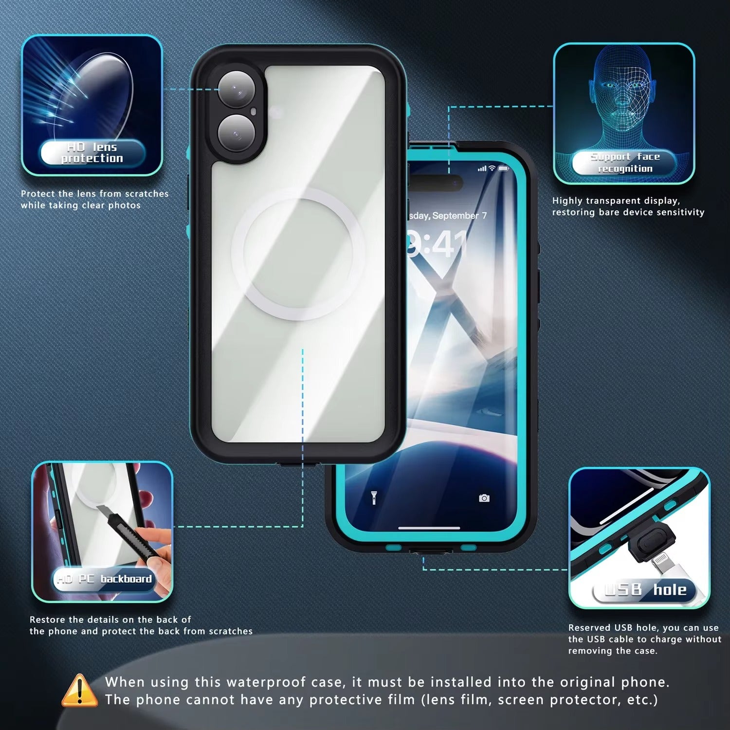 High Quality Waterproof Apple iPhone Case, MagSafe Compatible, Ultra Thin Magnetic with IP68 Dustproof Seal and Screen Guard