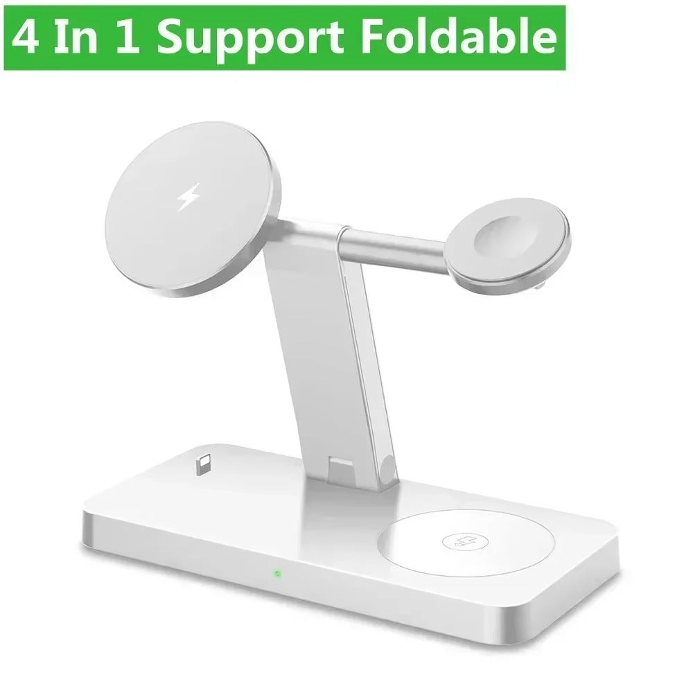 Premium 5 in 1 Magnetic Wireless Charging Station – Foldable Fast Charger Stand for Phones, Smartwatches, Earbuds with 30W Output & LED Night Light