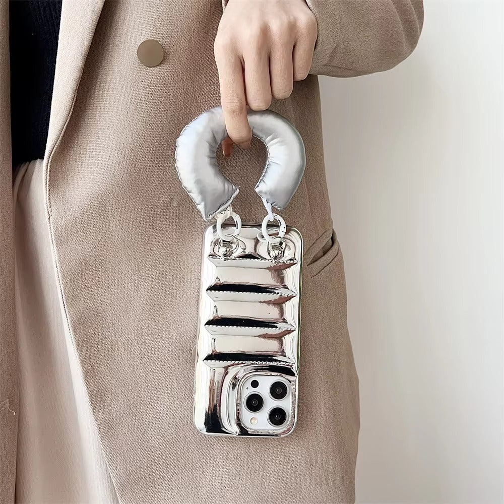 Luxury Apple iPhone Case, MagSafe Compatible, Camera Lens & Screen Protection, Ultra Thin, Shockproof, Magnetic Full All Around Cover – Down Jacket Style Silicone Case with Wrist Strap & Soft Finish