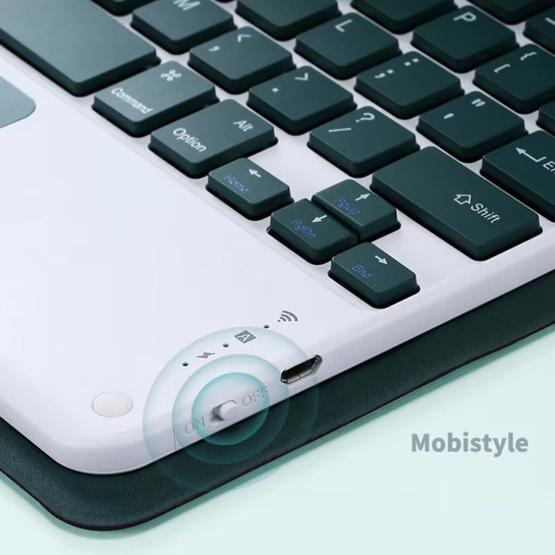 Luxury Wireless Keyboard Case with Free Mouse – Bluetooth Keyboard Cover with Touchpad, Leather Texture, Built-in Battery, for 10–11 inch Tablets, Solid Color Design