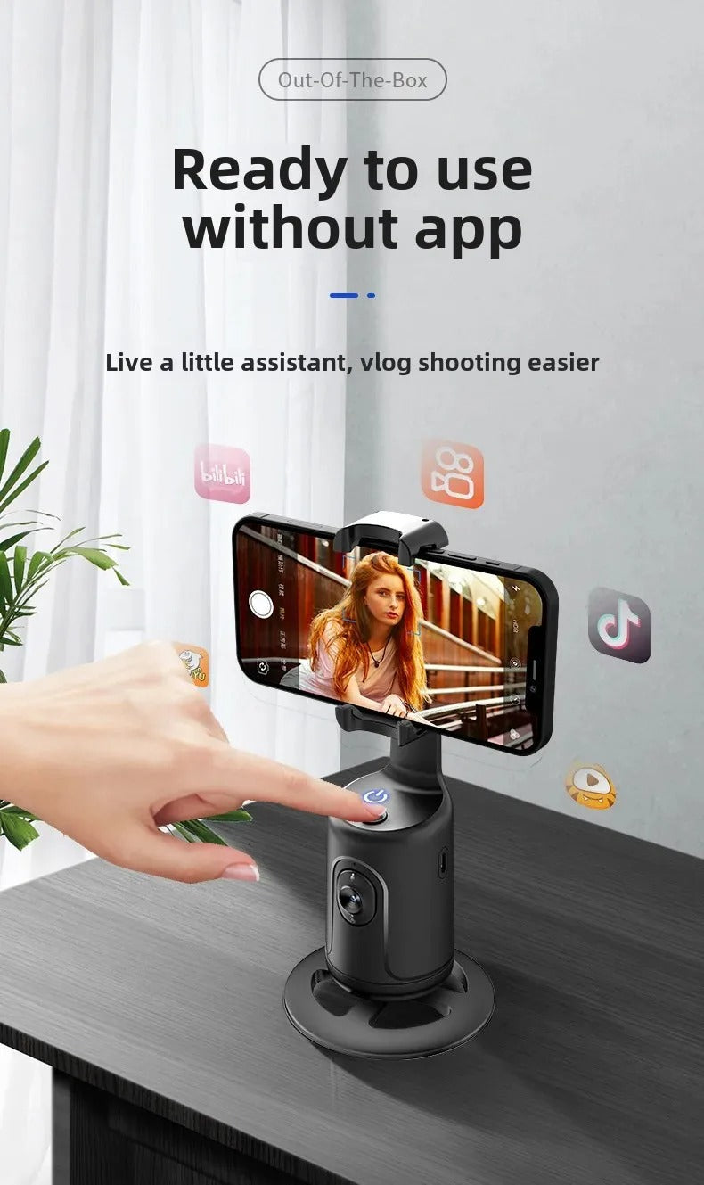 High Quality AI Face Tracking Phone Tripod Stand – 360° Rotation, No App Needed, Auto Follow, Stabilizer, Smart Camera Holder for Vlog & Live