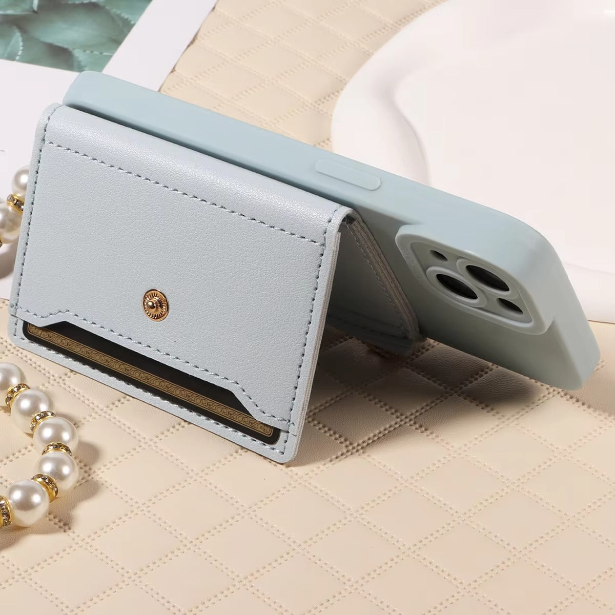 High Quality Apple iPhone Case, MagSafe Compatible, Camera Lens & Screen Protection, Ultra Thin, Shockproof, Magnetic Full All Around Cover – PU Leather Wallet Case with Mirror, Zipper & Pearl Strap