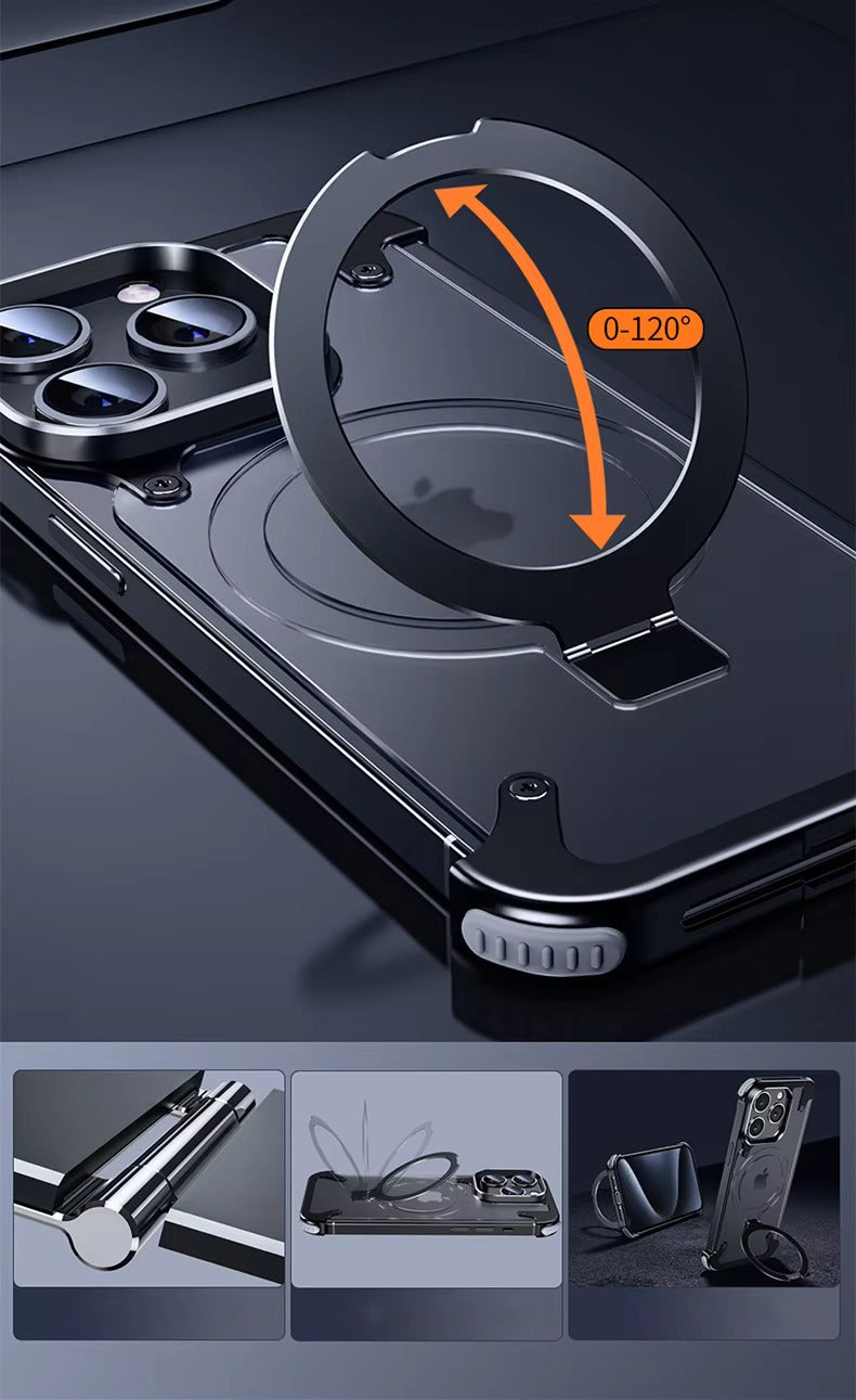 Luxury Edgeless Apple iPhone Case, MagSafe Compatible, Ultra Thin Magnetic  Metal Frame and Aluminum Kickstand