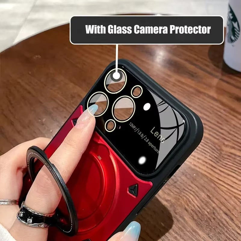 Luxury Apple iPhone Case, MagSafe Compatible, Camera Lens & Screen Protection, Ultra Thin, Shockproof, Magnetic Full All Around Cover – Stand Holder Case with Lens Guard, Wristband & Lanyard Strap