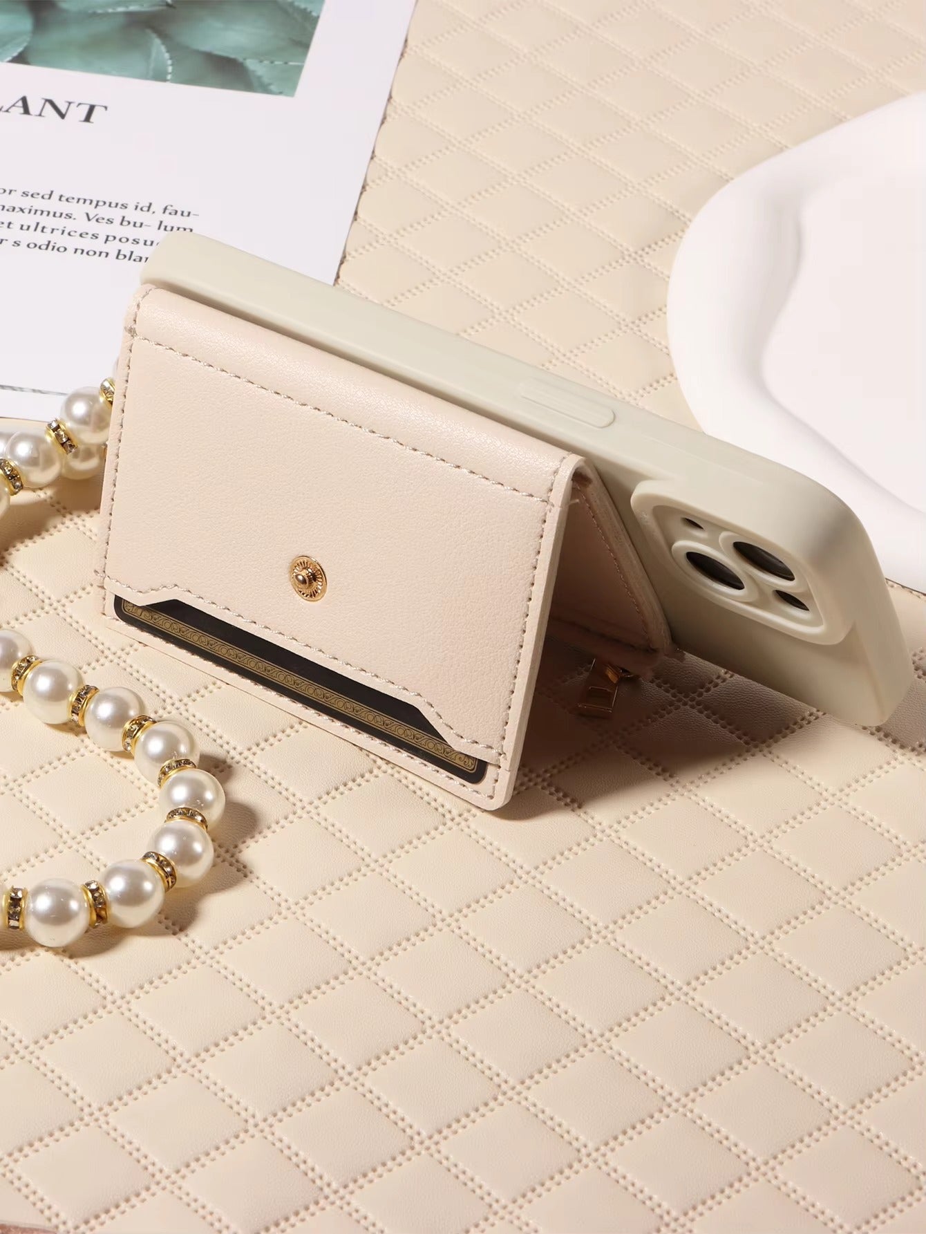 High Quality Apple iPhone Case, MagSafe Compatible, Camera Lens & Screen Protection, Ultra Thin, Shockproof, Magnetic Full All Around Cover – PU Leather Wallet Case with Mirror, Zipper & Pearl Strap